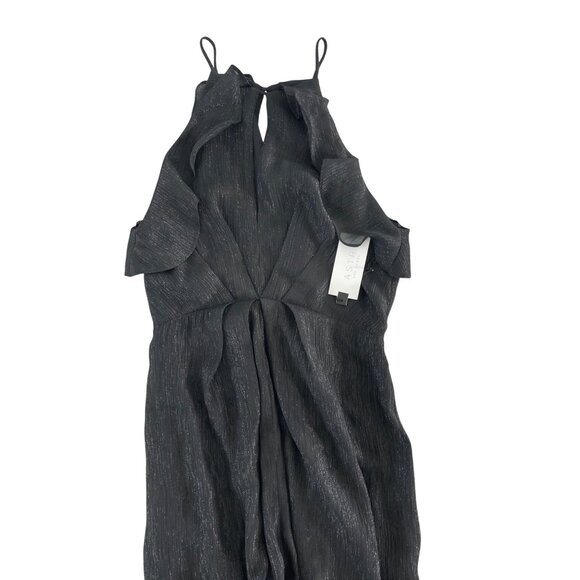 ASTR THE LABEL Arielle Ruffled Black Shimmer Slit Front Maxi Dress S NWT $120 - Picture 10 of 14